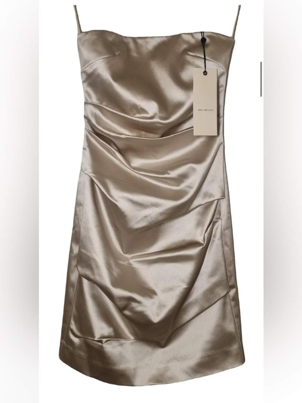 bec + bridge champagne strapless mini dress